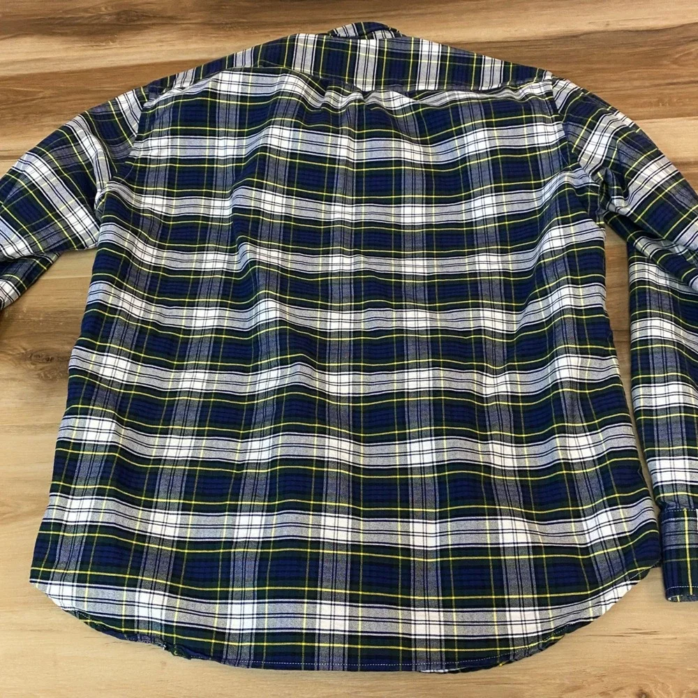 J. Crew Slim Oxford Shirt Mens Large Tartan Plaid Blue Green Yellow Button Down
